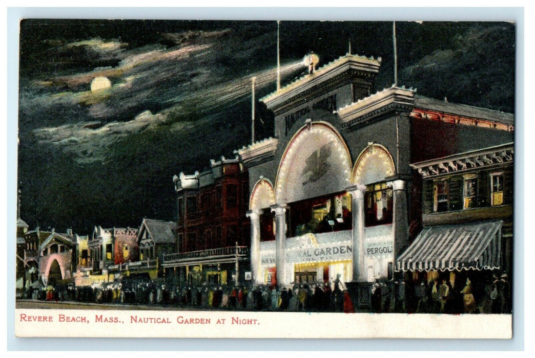 c1910 Nautical Garden At Night Moonlight Revere Beach Massachusetts MA Postcard
