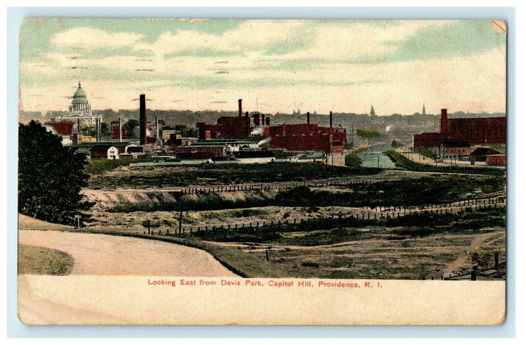 1909 Looking East from Davis Park, The Capitol Hill Rhode Island RI Postcard