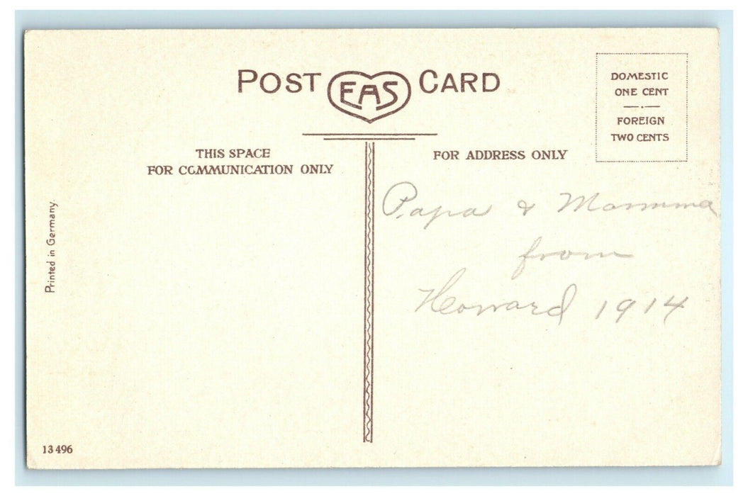 Christmas Greeting EAS 1914 Flowers Glossy Home Snow Vintage Antique Postcard