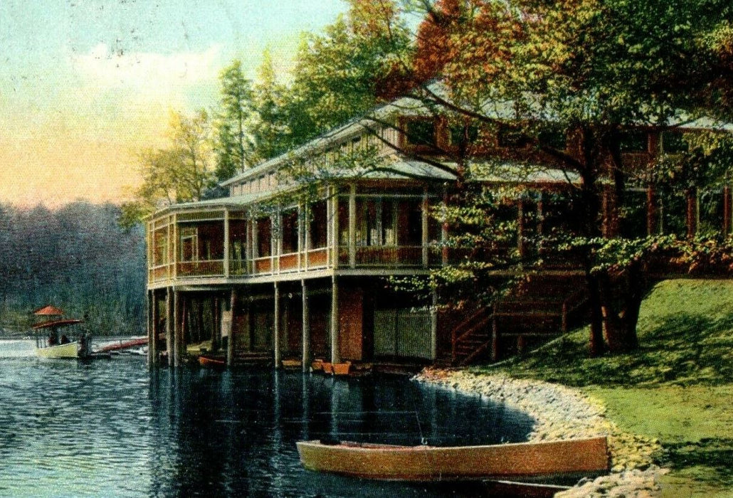 1907 The Pavilion Forest Lake Rowboat Palmer Massachusetts MA Antique Postcard