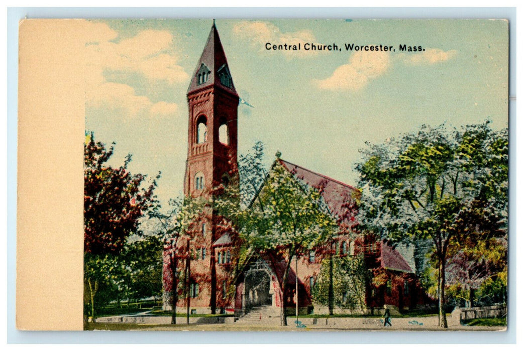 1907 Central Church, Worcester, Massachusetts MA Antique Unposted Postcard