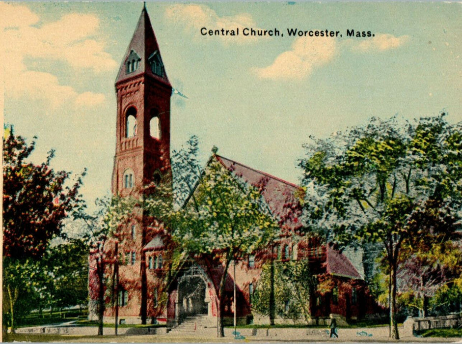 1907 Central Church, Worcester, Massachusetts MA Antique Unposted Postcard