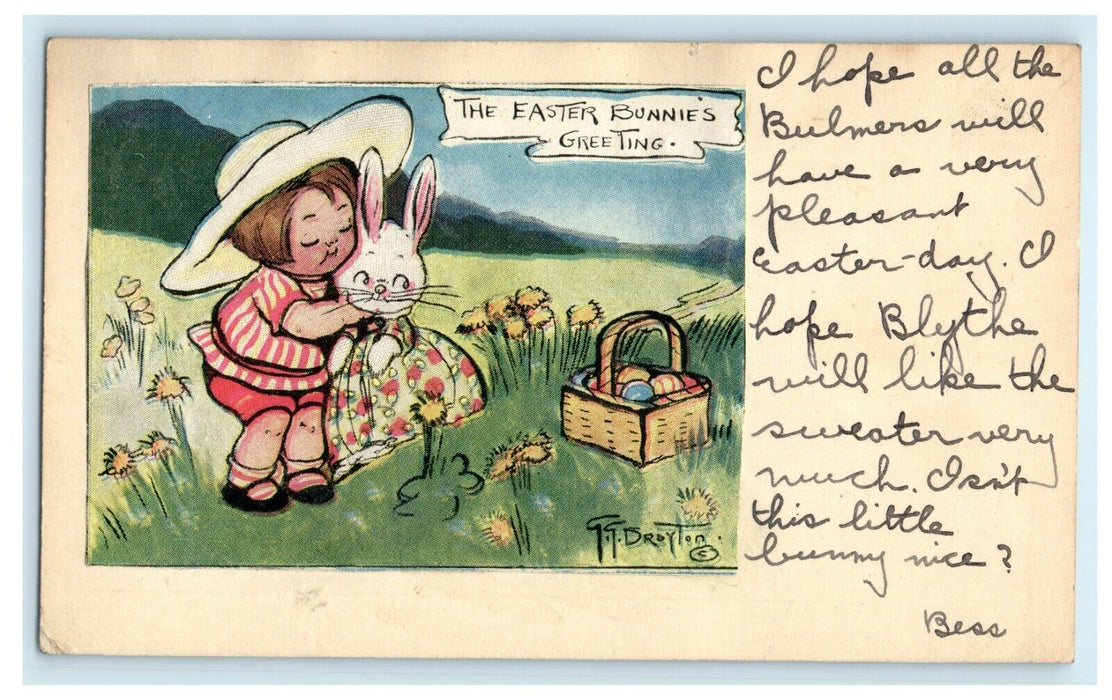 1919 Easter Little Girl With Cute Bunnies Grace Drayton Big Pine CA Postcard