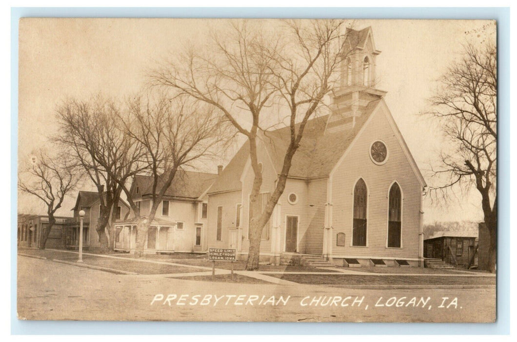 Presbyterian Church Logan Iowa Speed Limit RPPC Photo Vintage Antique Postcard