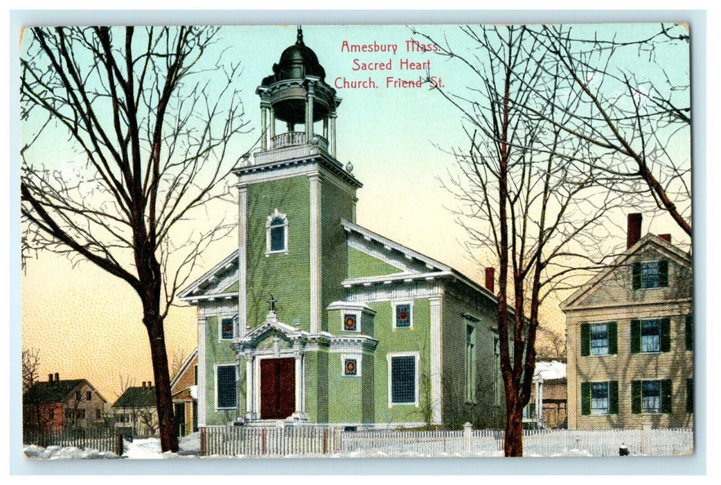 Amesbury Massachusetts Sacred Heart Church Friend Street MA Unposted Postcard