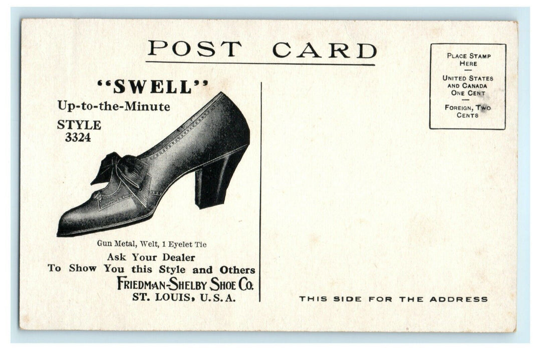 Friedman Shelby Shoe Co. Advertising St. Louis Illinois 1909 Antique Postcard
