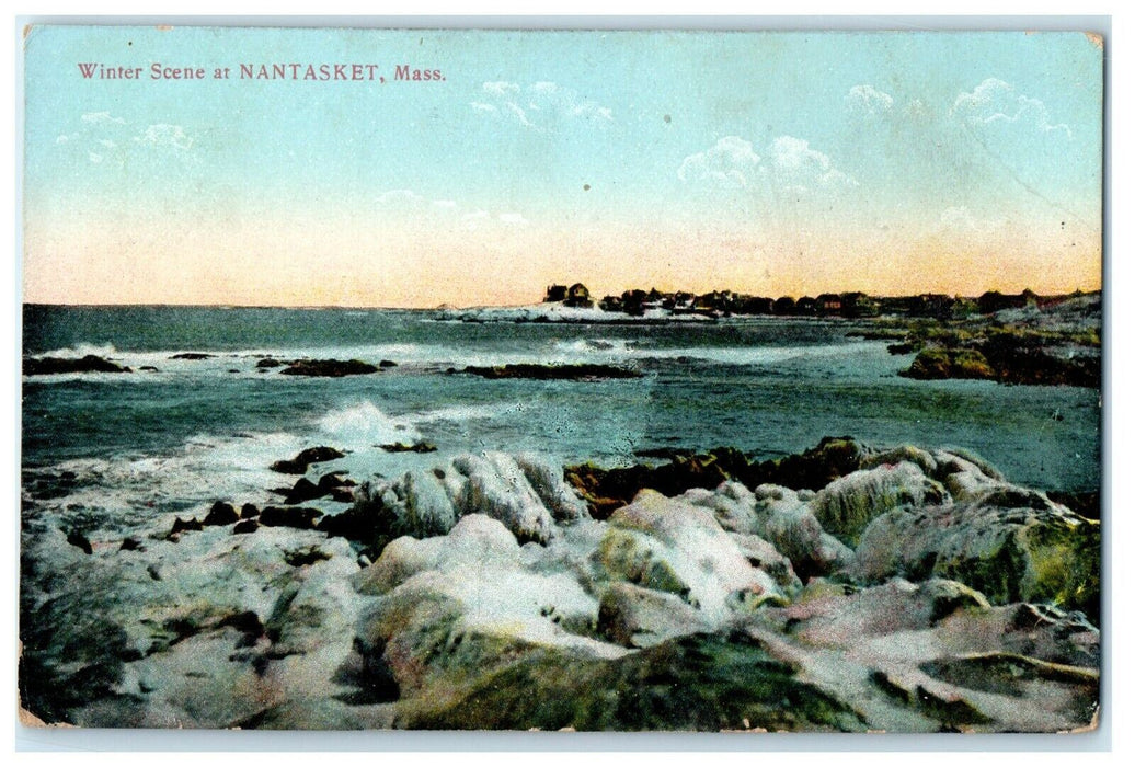 c1910 Winter Scene Beach Rock Nantasket Massachusetts MA Antique Postcard