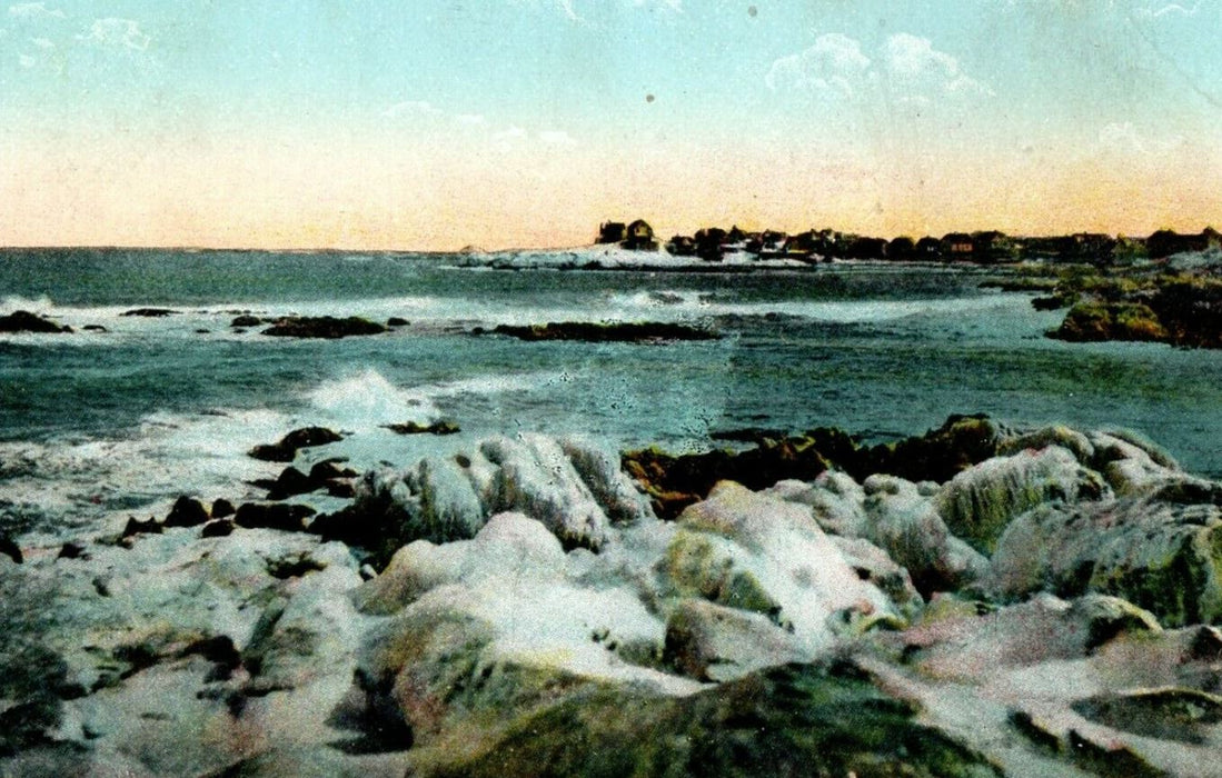 c1910 Winter Scene Beach Rock Nantasket Massachusetts MA Antique Postcard