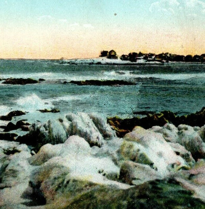 c1910 Winter Scene Beach Rock Nantasket Massachusetts MA Antique Postcard