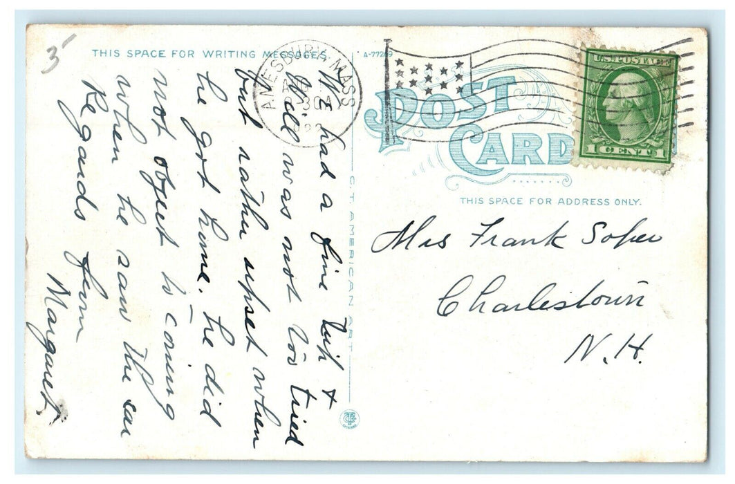 1922 Post Office Building Green Mailbox Amesbury Massachusetts MA Postcard