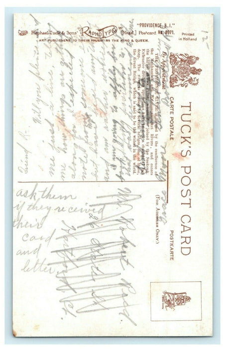 1910 Providence River, Providence, Rhode Island RI Antique Tuck Postcard
