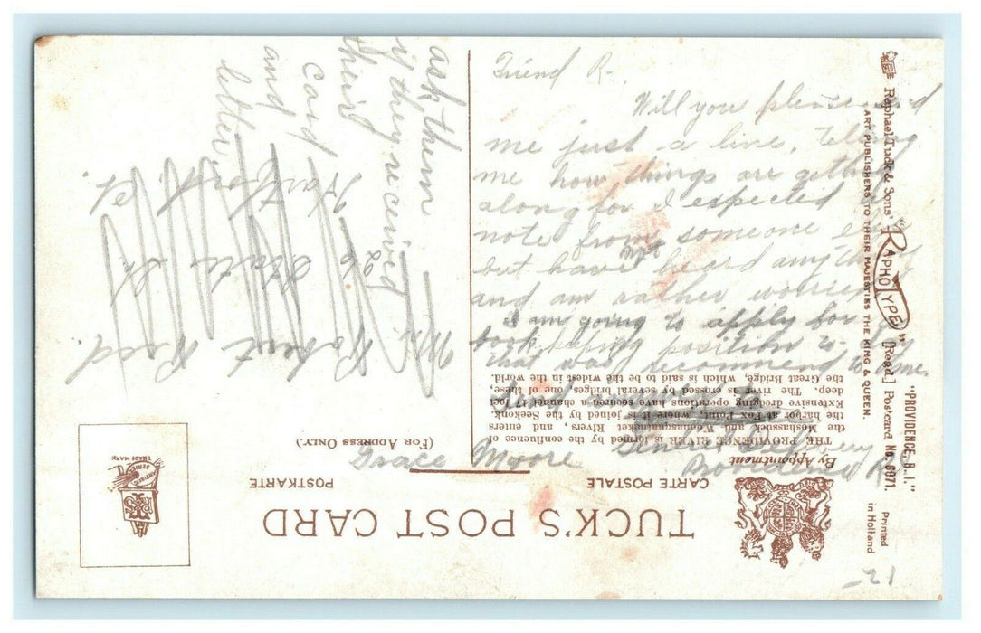 1910 Providence River, Providence, Rhode Island RI Antique Tuck Postcard