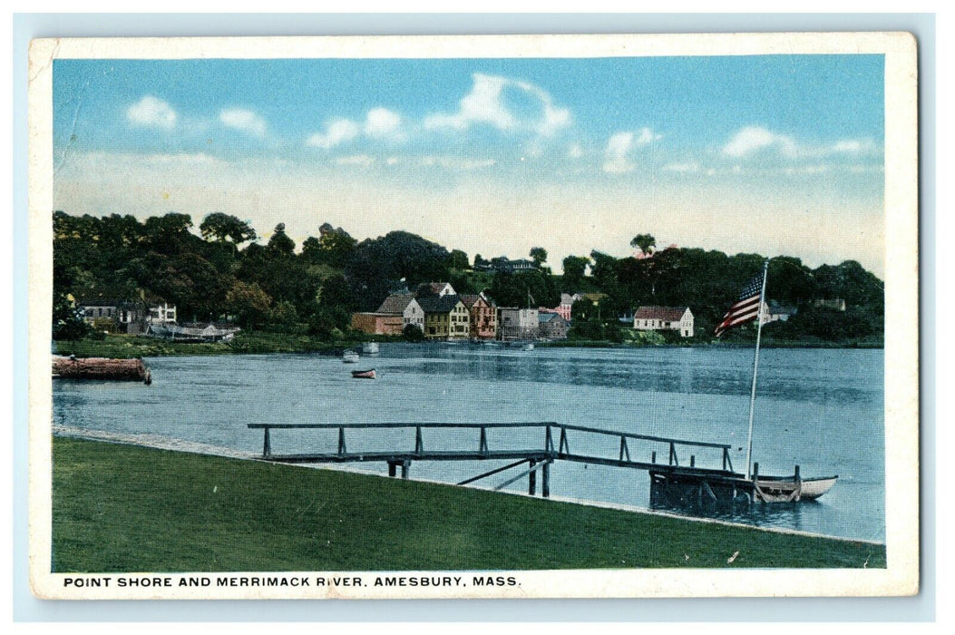 Point Shore And Merrimack River Boat Amesbury Massachusetts MA Postcard
