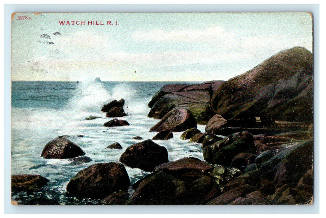 1909 Scene of Sea Wave, Watch Hill Rhode Island Posted Antique Postcard