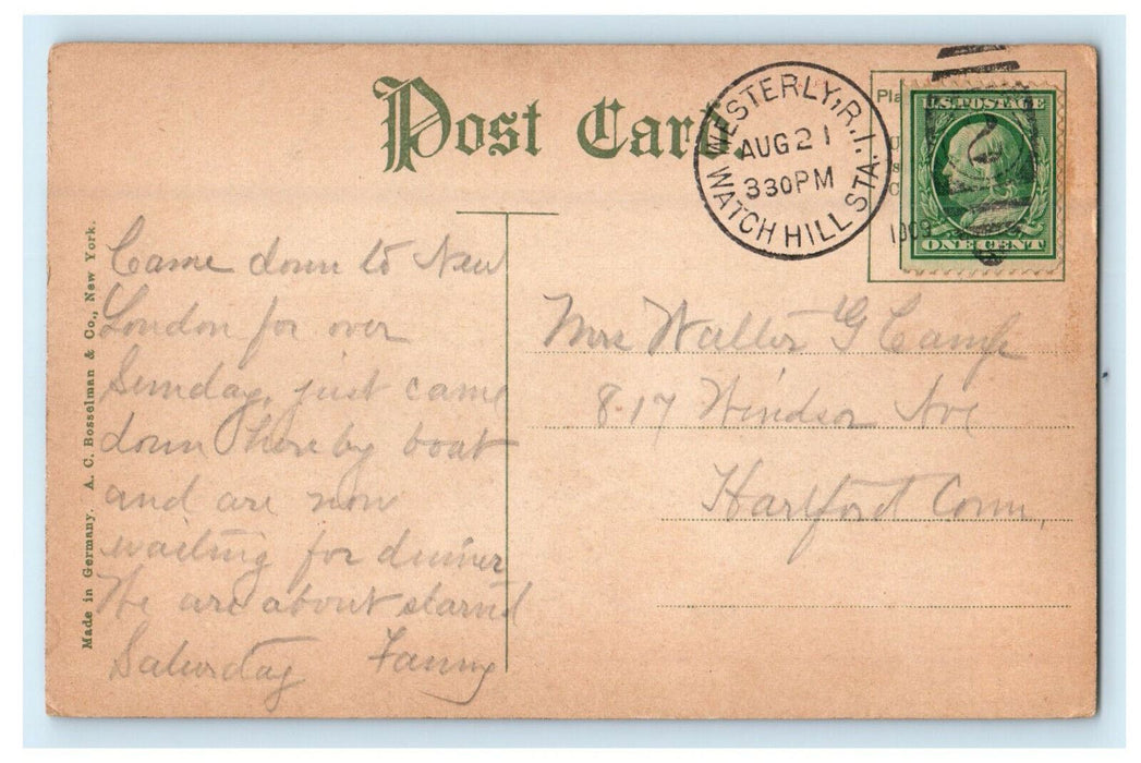 1909 Scene of Sea Wave, Watch Hill Rhode Island Posted Antique Postcard
