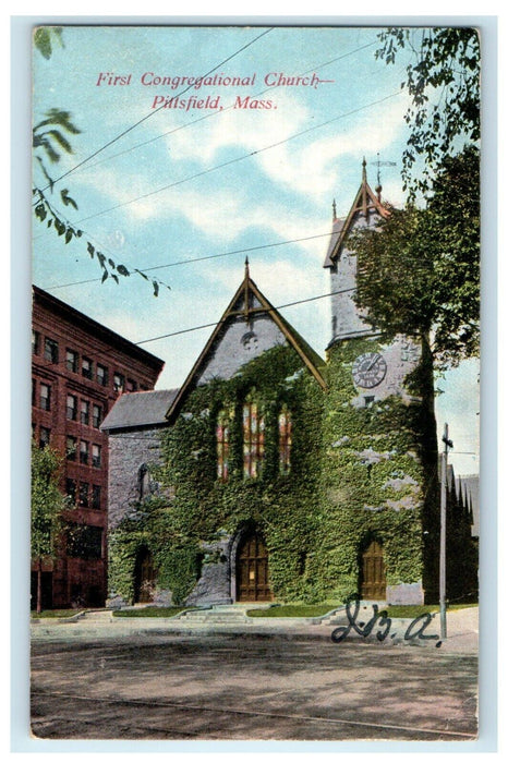 1908 First Congregational Church Pittsfield Massachusetts MA Antique Postcard