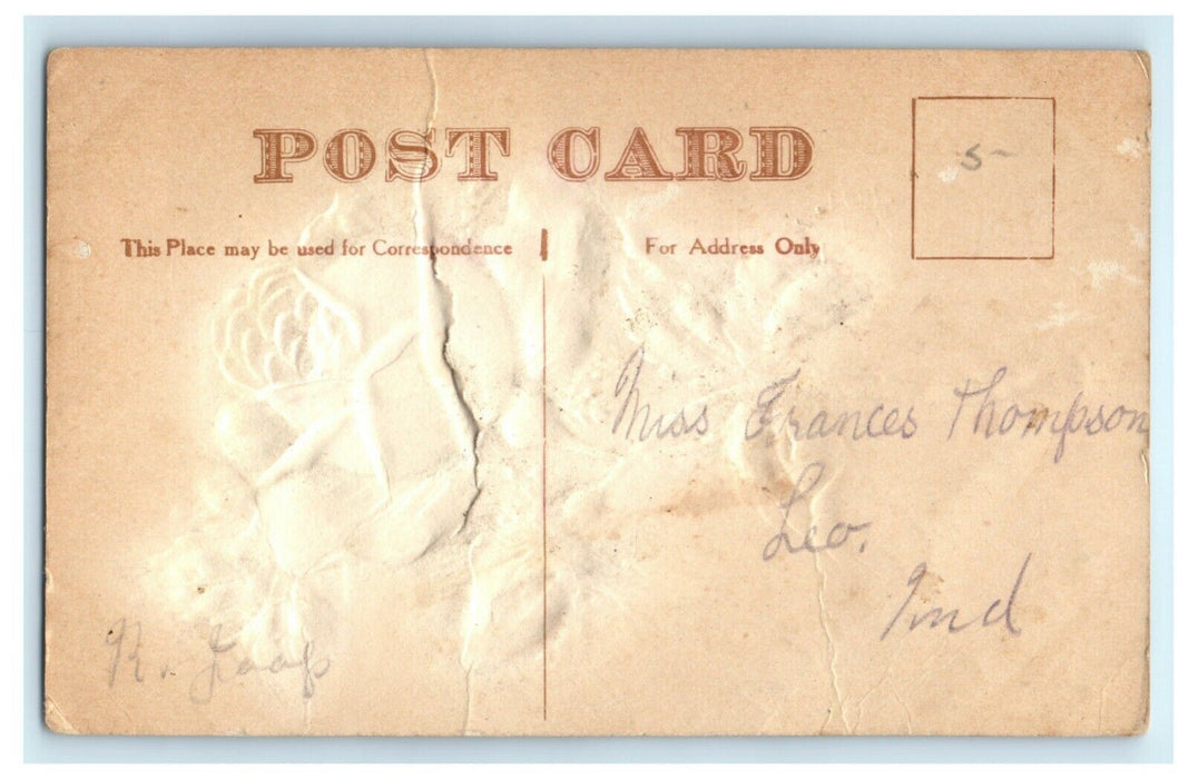Greetings From Woodburn Indiana Airbrushed Glitter Embossed Antique Postcard
