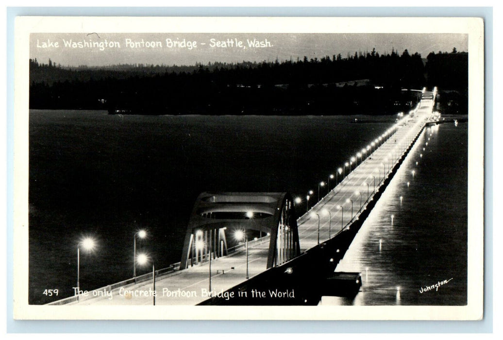 1942 Lake Washington Pontoon Bridge, Seattle Washington WA Vintage RPPC Postcard