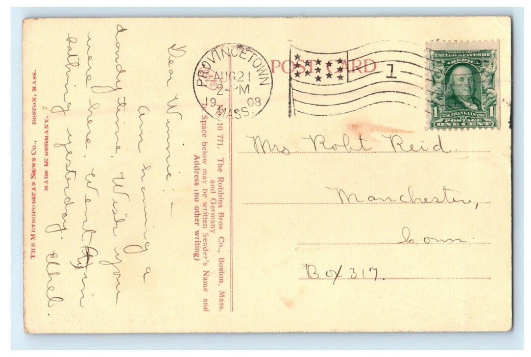 1908 Town Hill From R.R Wharf Provincetown Massachusetts MA Antique Postcard