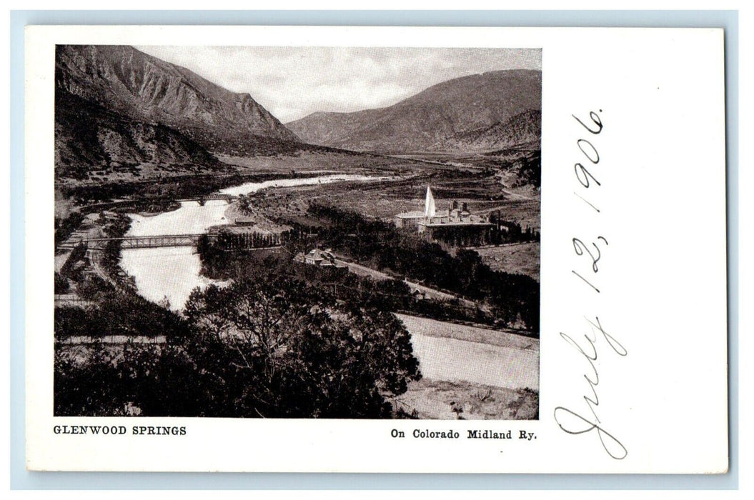 1906 Glenwood Springs On Colorado Midland Ry. Showing Bridge And River Postcard