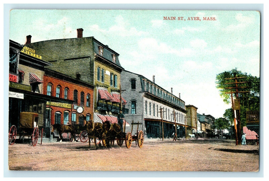 1907 Massachusetts Ayer Main Street Carriage MA Posted Antique Postcard
