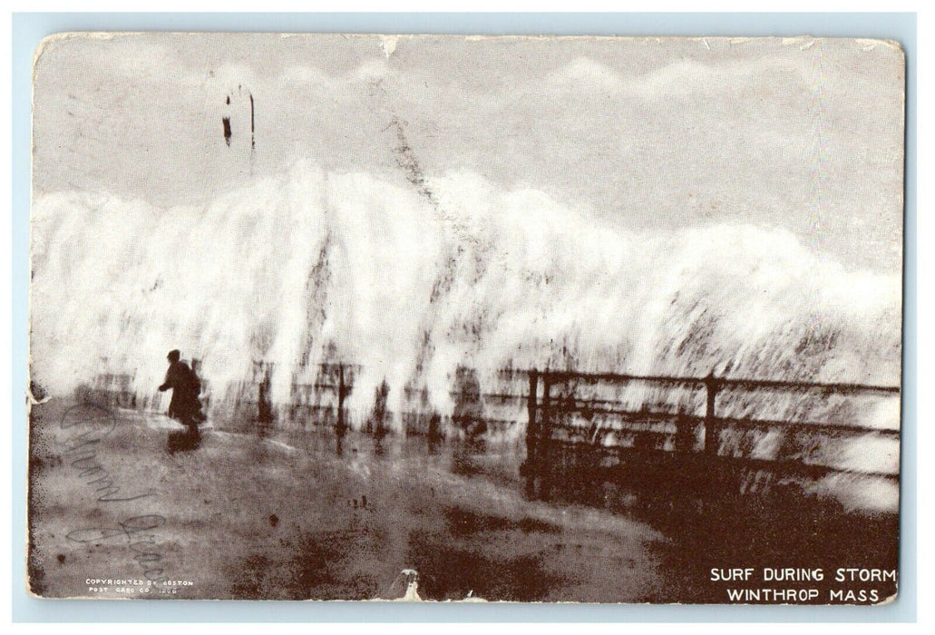 1907 Surf During Storm Winthrop Massachusetts MA Posted Antique Postcard