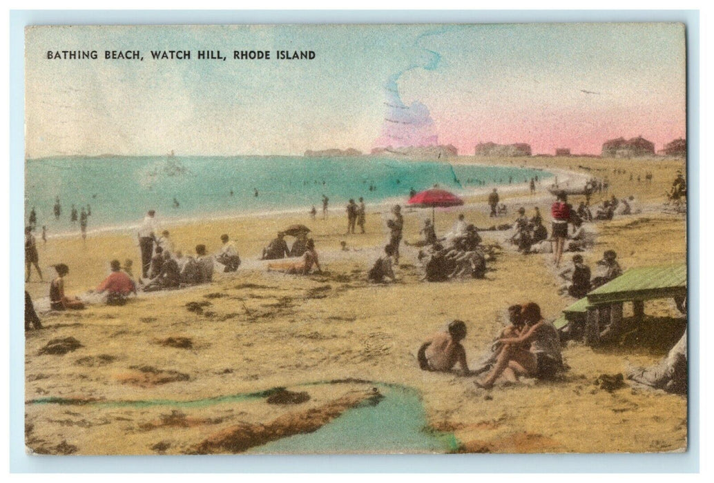 1934 Bathing Beach Watch Hill, Westerly, Rhode Island RI Vintage Postcard
