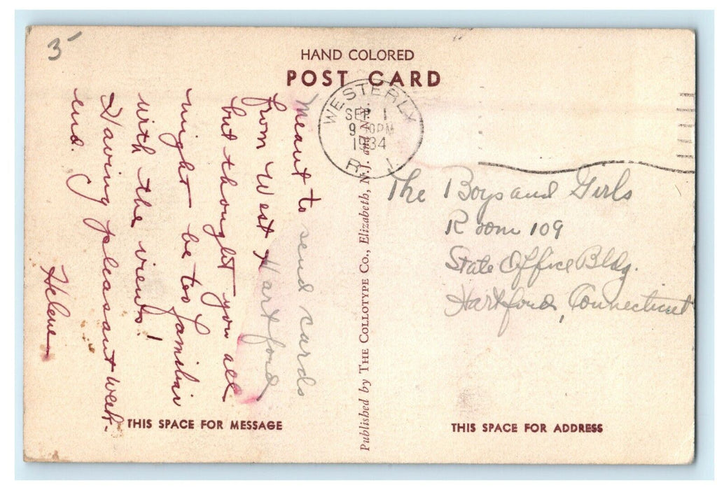 1934 Bathing Beach Watch Hill, Westerly, Rhode Island RI Vintage Postcard