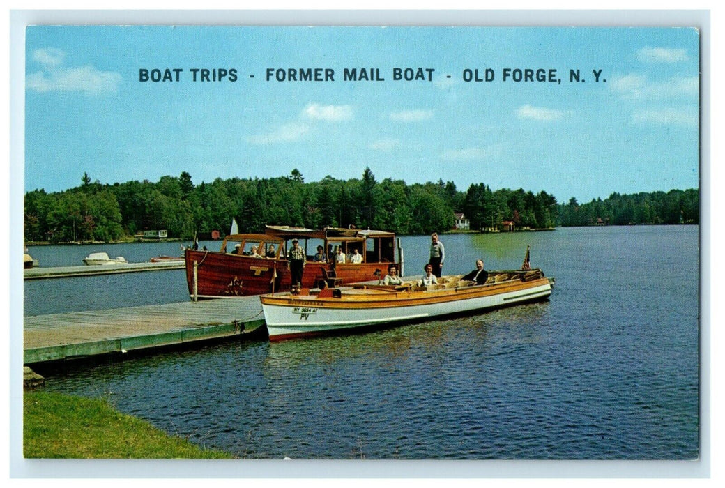 c1950's Boat Trips Former Mail Boat Mountaineer Chain Lake Old Forge NY Postcard