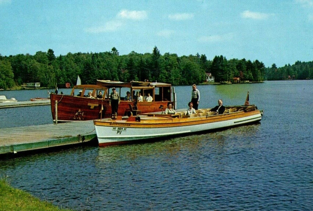c1950's Boat Trips Former Mail Boat Mountaineer Chain Lake Old Forge NY Postcard