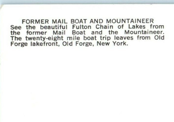 c1950's Boat Trips Former Mail Boat Mountaineer Chain Lake Old Forge NY Postcard