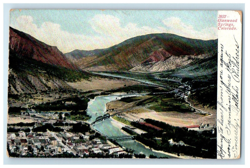 1907 Bird's Eye View Of Glenwood Springs Colorado CO Posted Antique Postcard