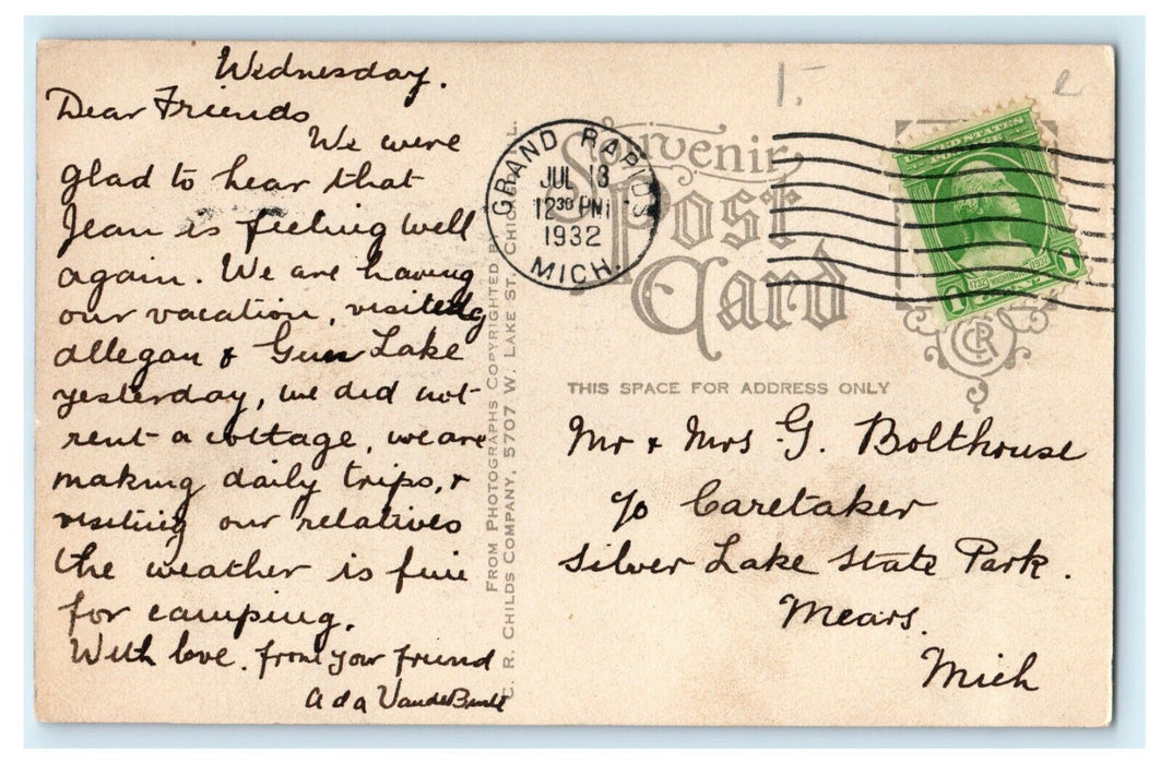 1932 Kalamazoo River Near Foot of Bushon Hill, Allegan Michigan MI Postcard