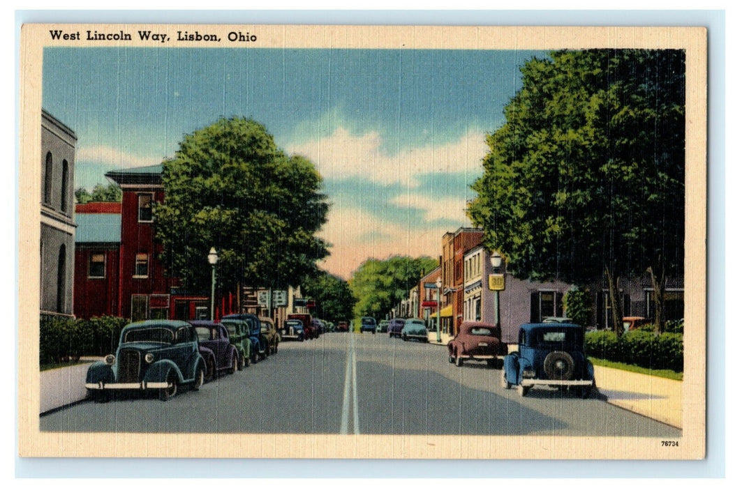 West Lincoln Way Lisbon Ohio Classic Cars Downtown Vintage Antique Postcard