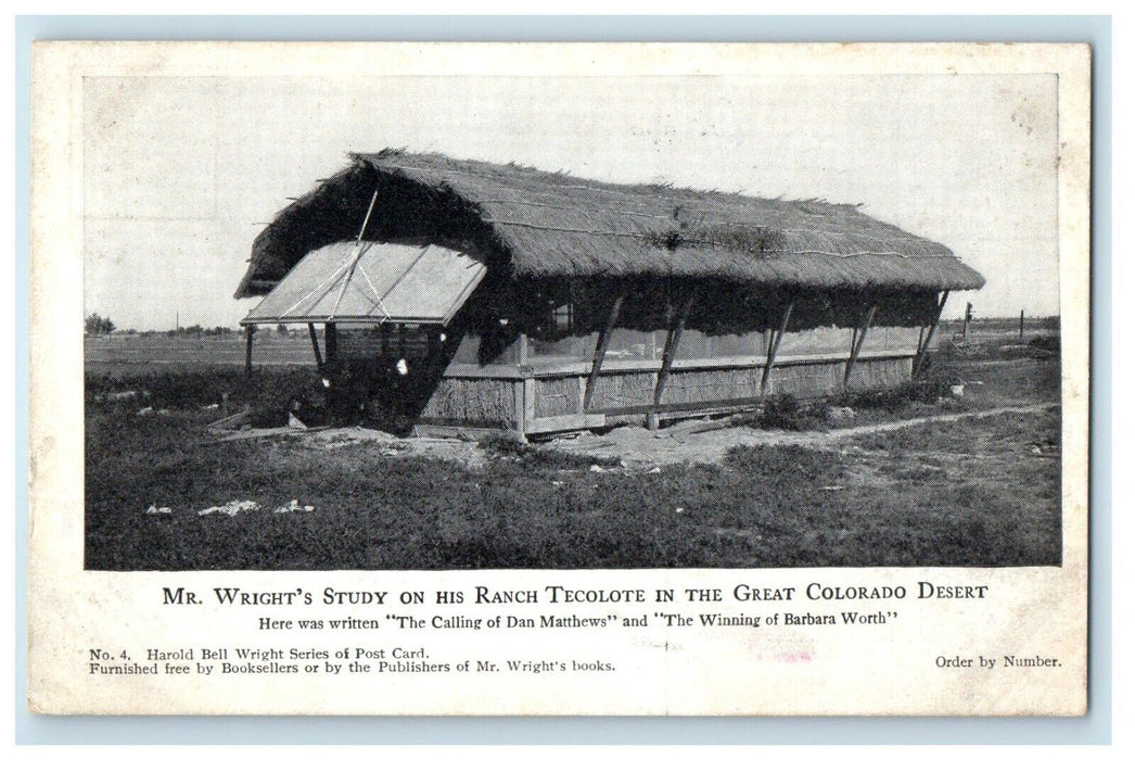 1911 Mr. Wright's Study On His Ranch Tecolote Great Colorado Desert CO Postcard