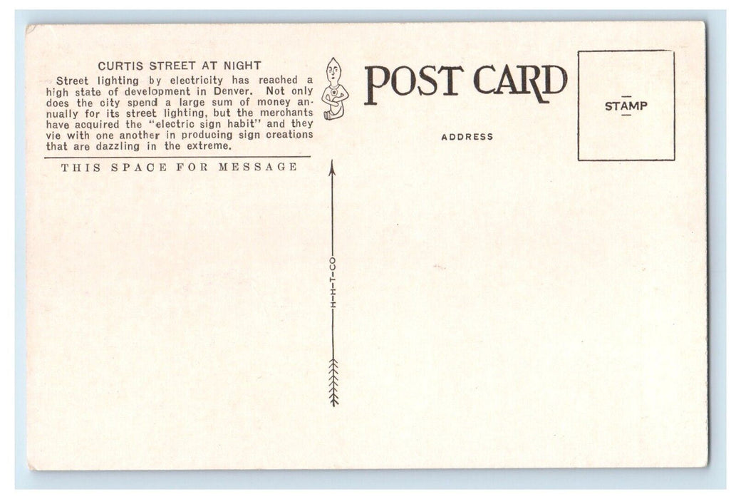 Curtis Street At Night Rialto America Theater Denver Colorado CO Postcard