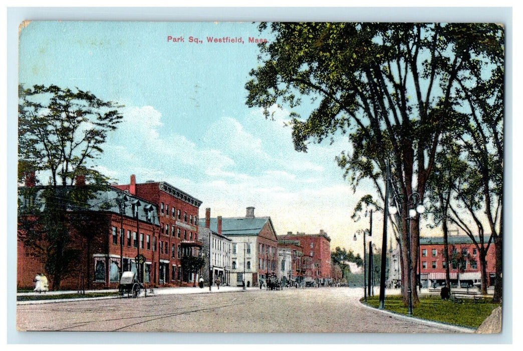 c1910 Park Square View, Westfield, Massachusetts MA Antique Posted Postcard