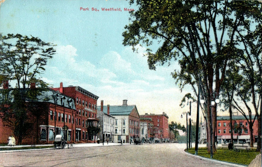 c1910 Park Square View, Westfield, Massachusetts MA Antique Posted Postcard