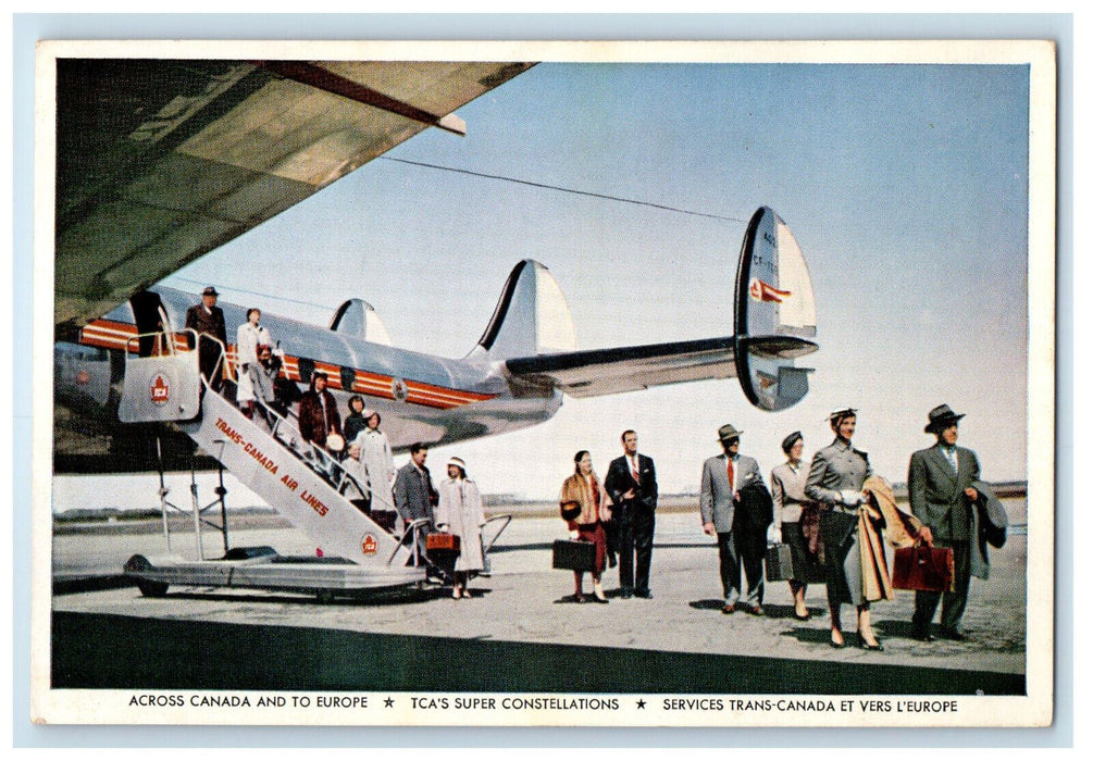c1950s Passengers Out from Airplane, Trans Canada Air Lines Service Postcard