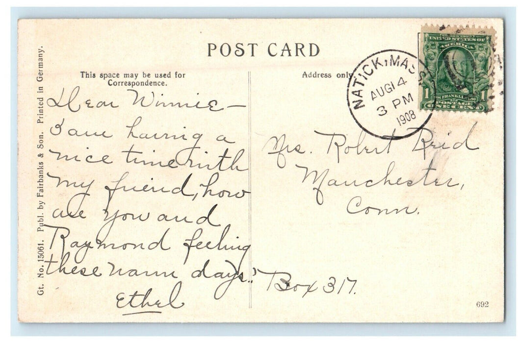 1908 Camp Pleasant Lake Cochituate Natick Massachusetts MA Antique Postcard