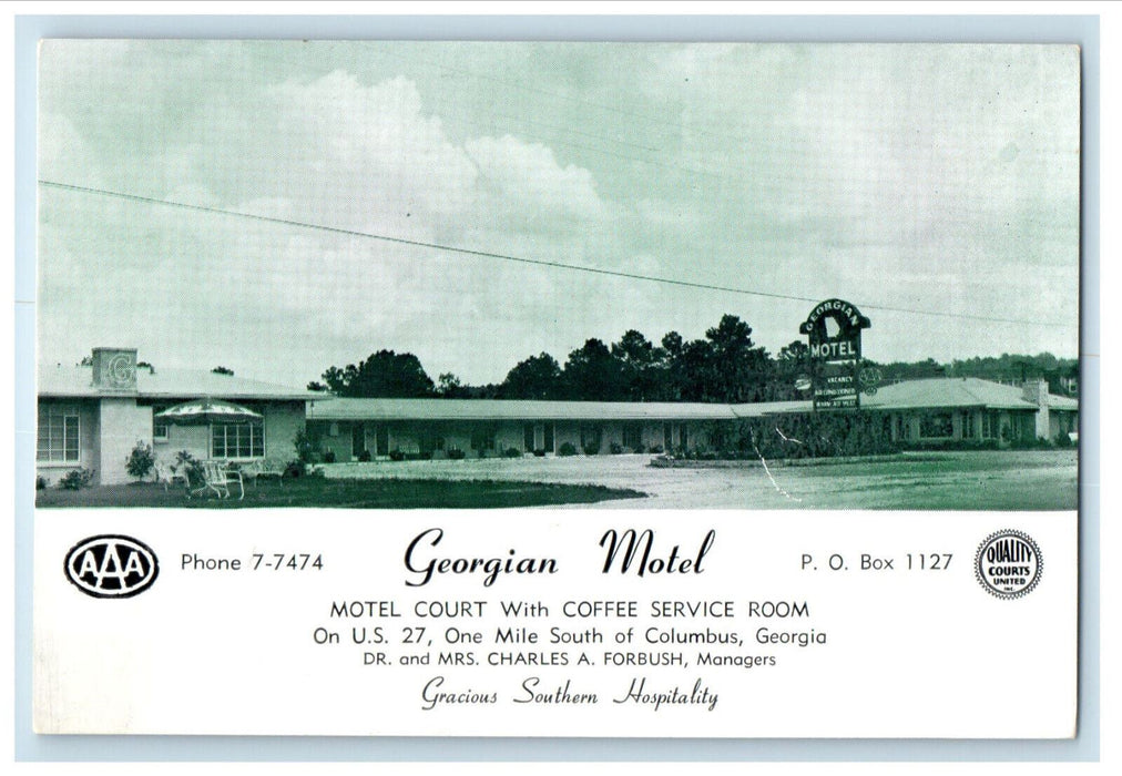 c1940s Georgian Motel Court with Coffee Service, Columbus Georgia GA Postcard