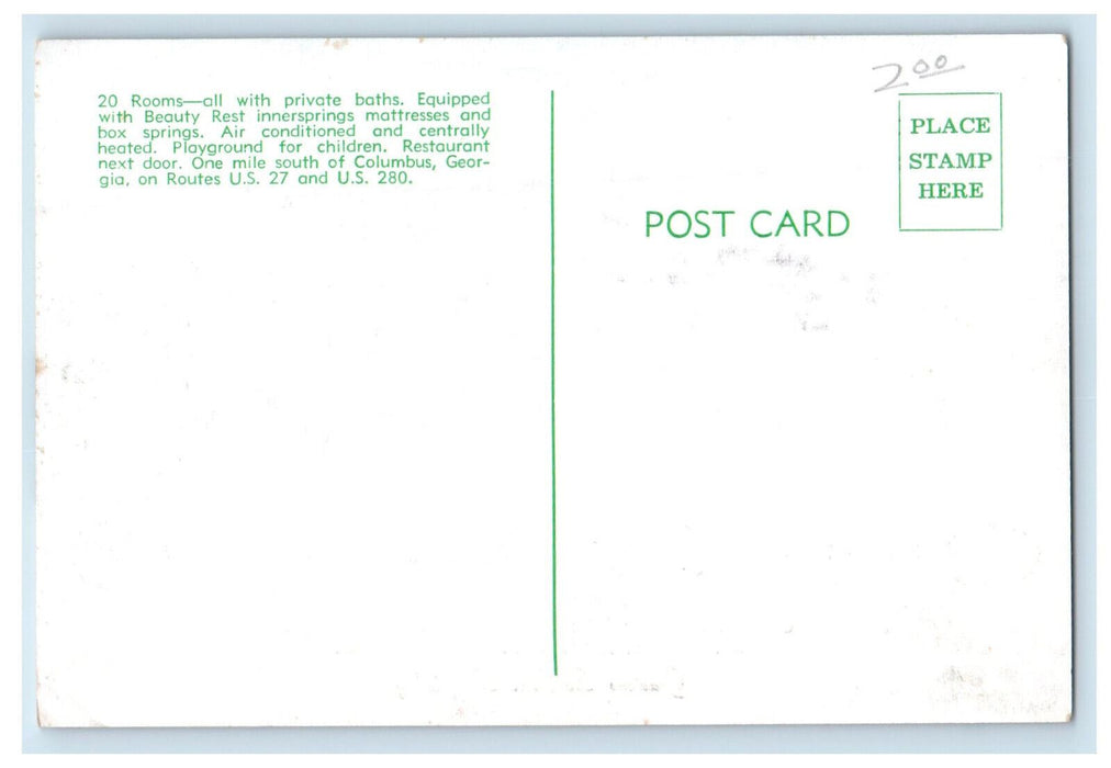 c1940s Georgian Motel Court with Coffee Service, Columbus Georgia GA Postcard