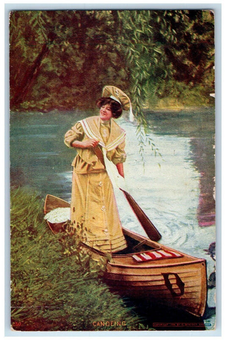 1907 Pretty Woman Canoeing River Salinas California CA Posted Antique Postcard