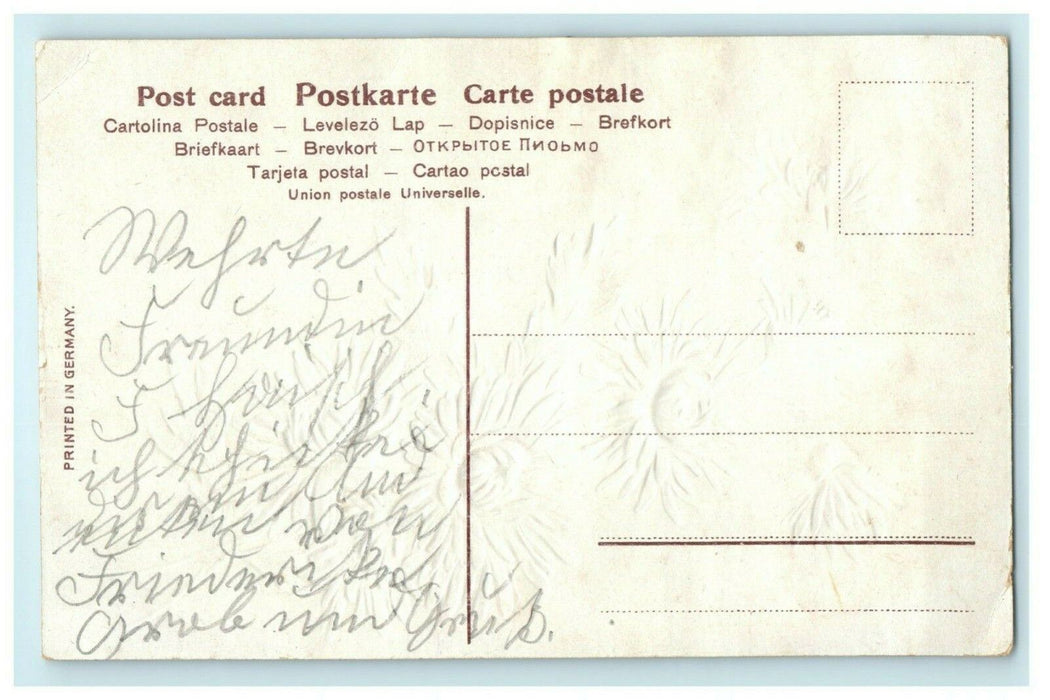 Greetings from Ann Arbor Michigan Embossed Glitter Painted Antique Postcard