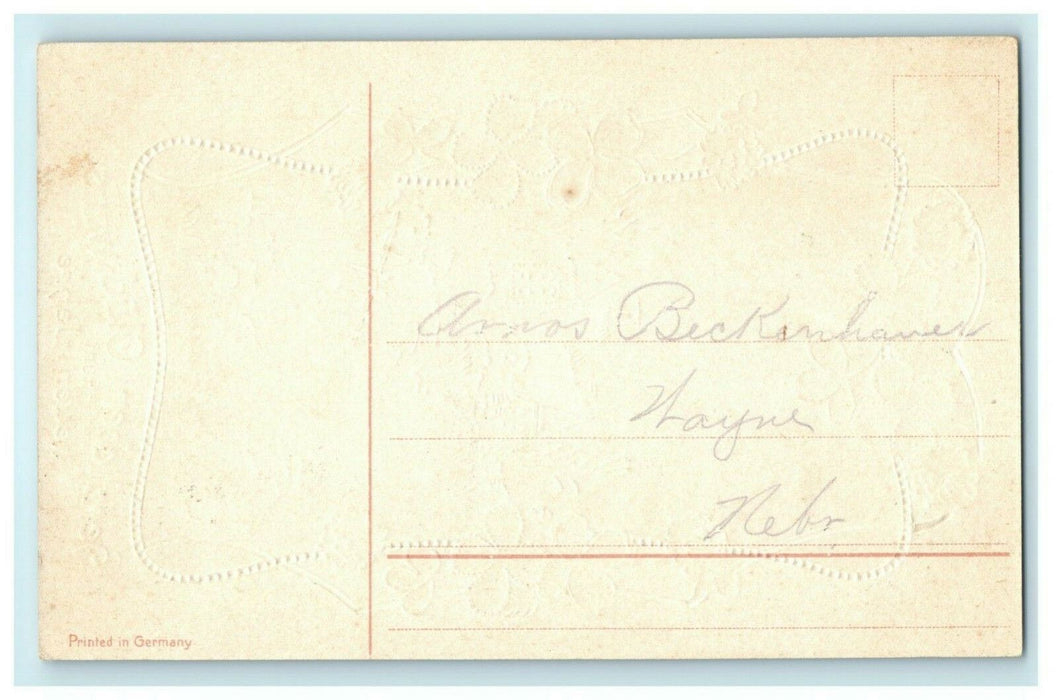 Christmas Deer Embossed Gold Wayne Nebraska Roses Vintage Antique Postcard