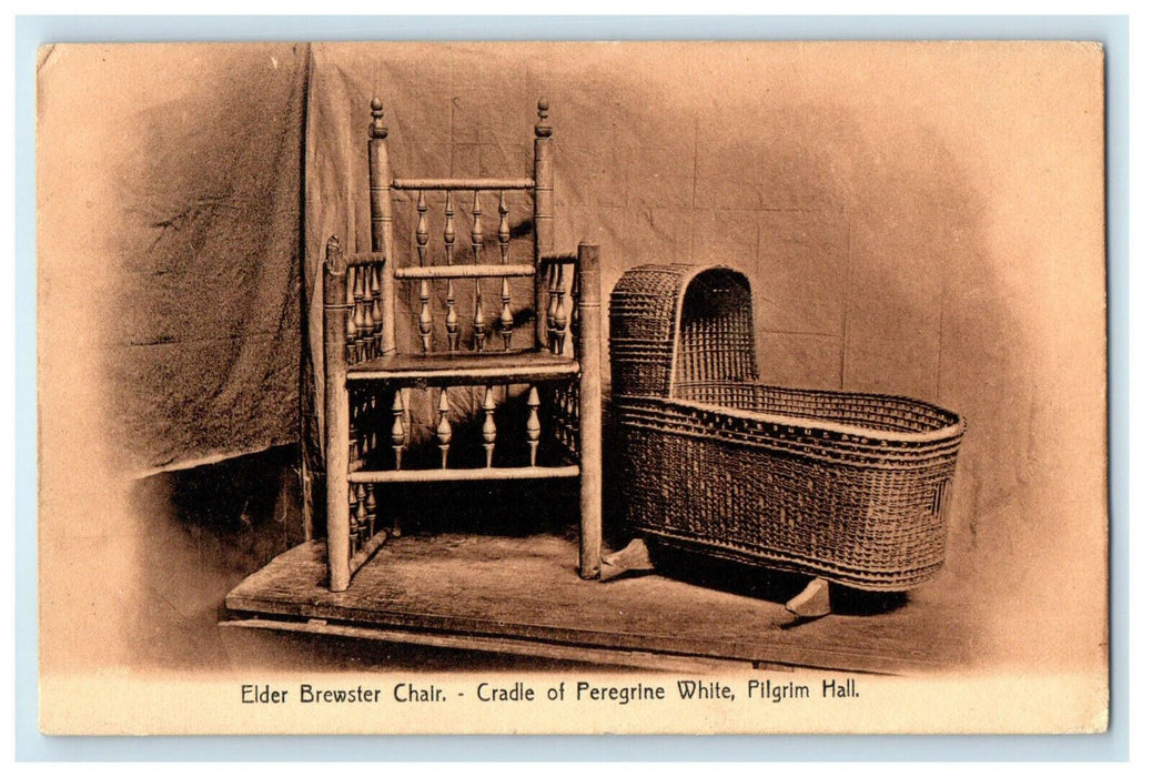 1907 Elder Brewster Chair, Pilgrim Hall, Plymouth Massachusetts MA Postcard