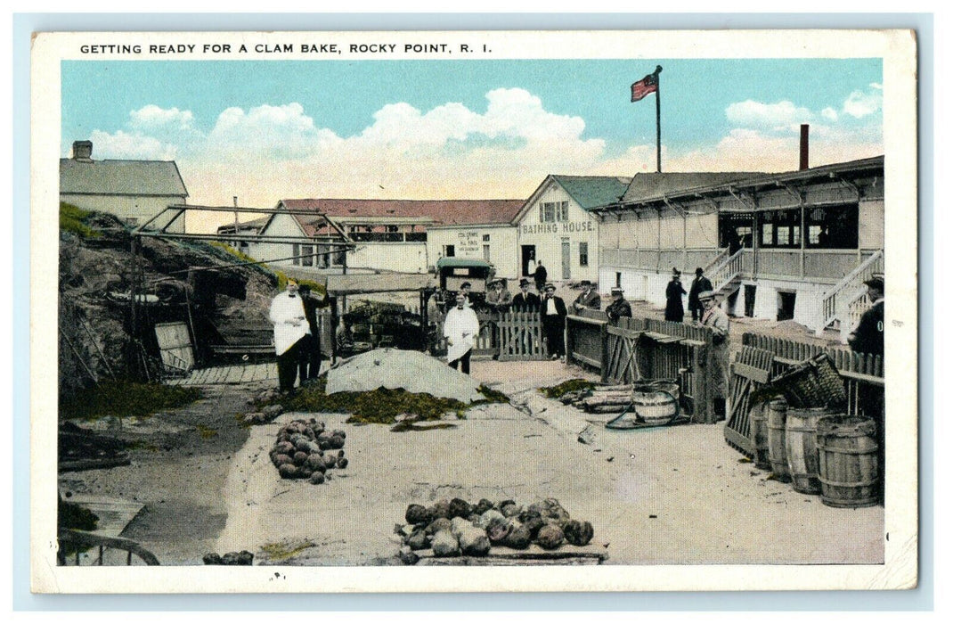 1922 Getting Ready for a Clam Bake, Rocky Point, Rhode Island RI Postcard