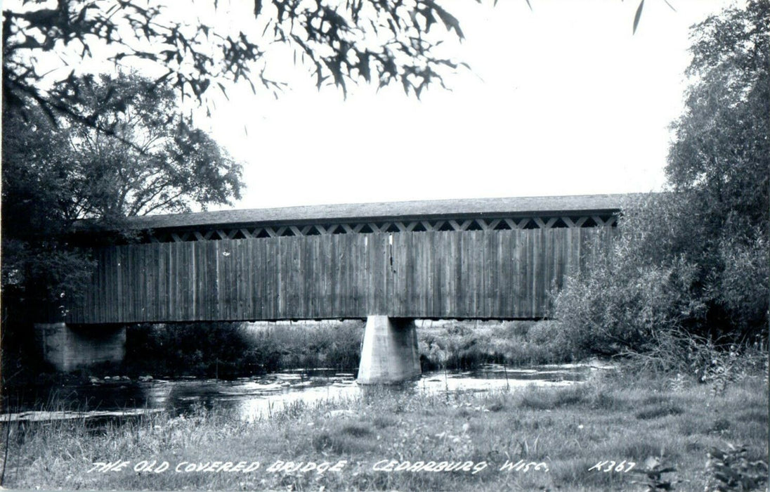 1933 The Old Covered Bridge, Cedarburg, Wisconsin WI Antique RPPC postcard