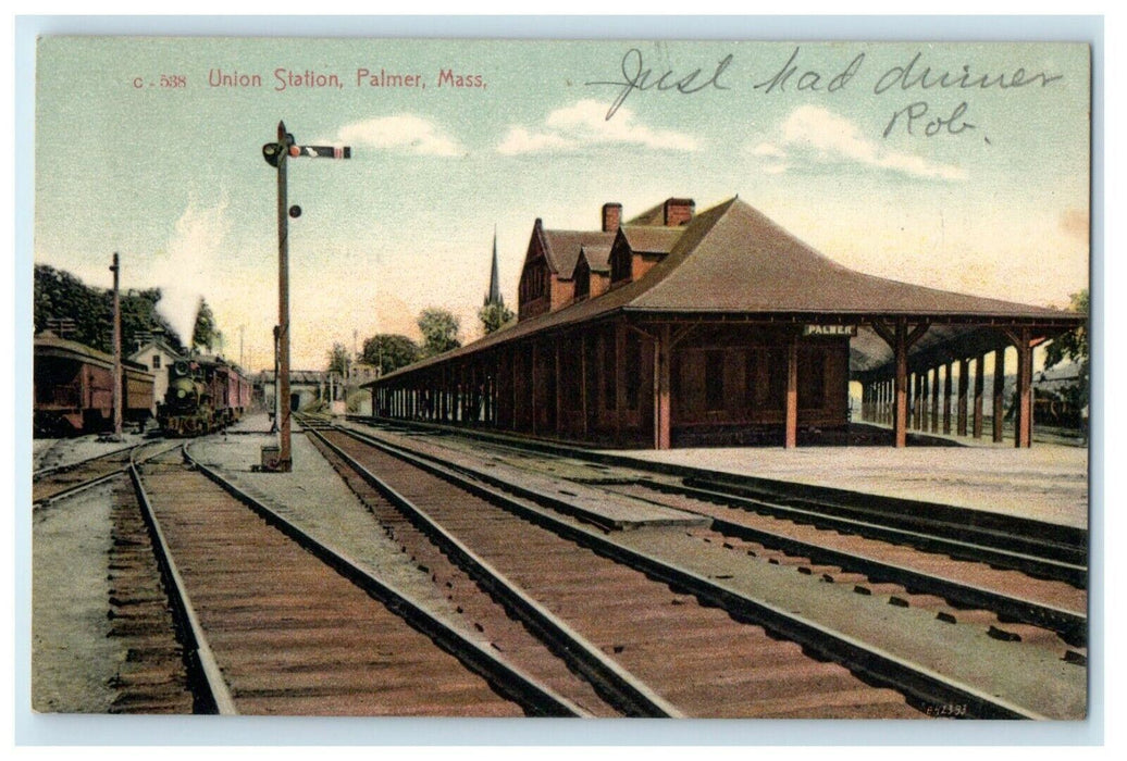 1907 Union Station Train Depot Yard Palmer Massachusetts MA Antique Postcard