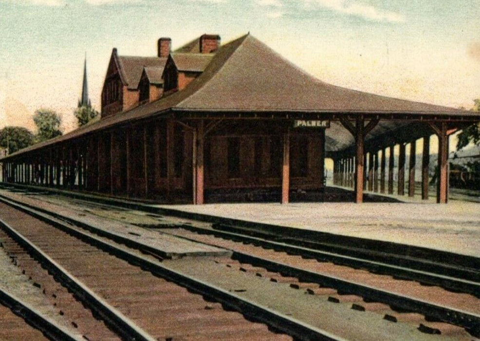 1907 Union Station Train Depot Yard Palmer Massachusetts MA Antique Postcard
